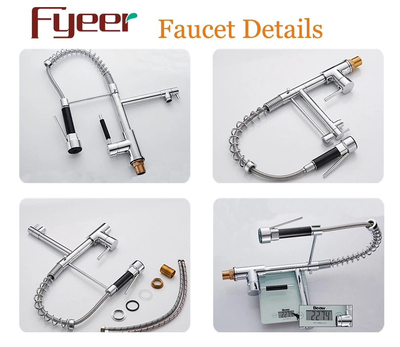 Fyeer Brass Chrome Plated Kitchen Sink Faucet with Pull Down Spray