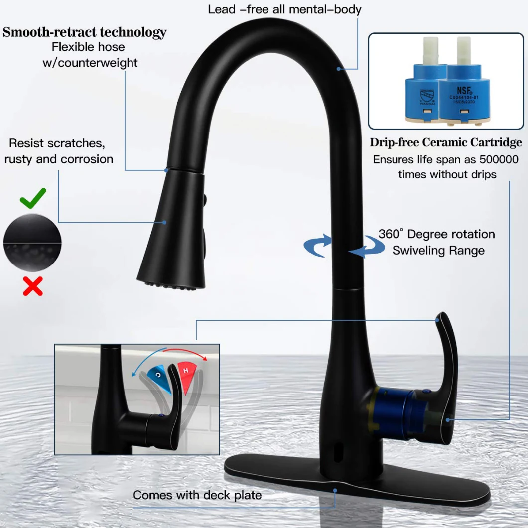 Touchless Kitchen Sink Faucets Motion Wave Sensor Single Handle Faucet with Pull Down Sprayer