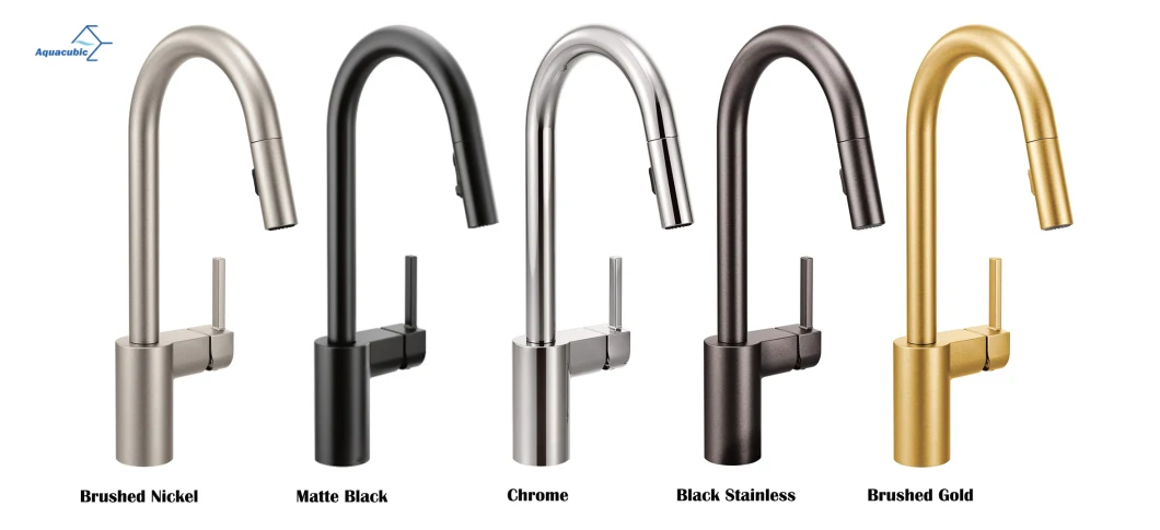 Aquacubic Modern Lead Free Cupc Metal Construction Matte Black Pull Down Single Hole Kitchen Faucets