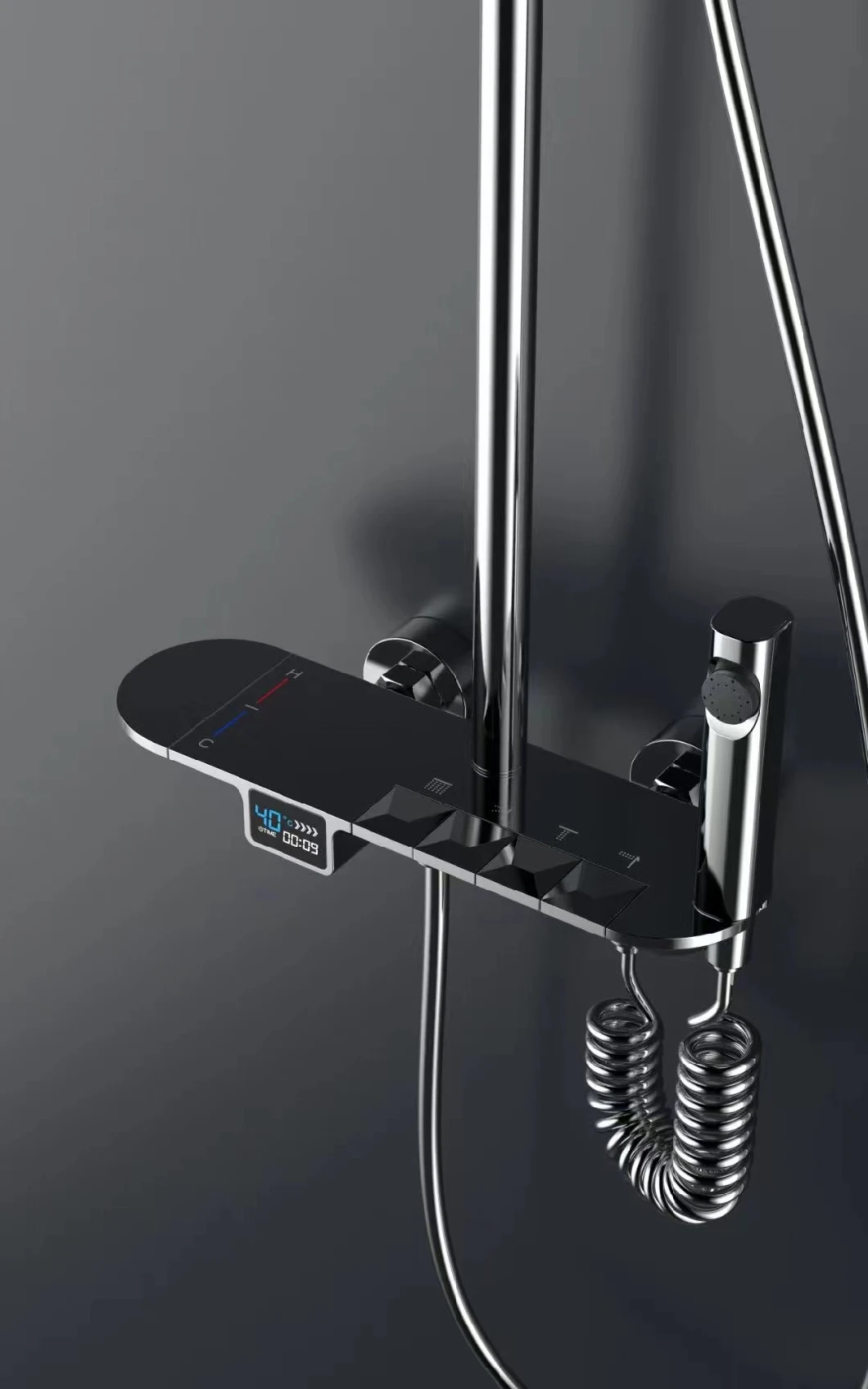 UK Styles Chromed and Gold Hotel Use Exposed Wall-Mounted Top Rainshower and Handheld Thermostatic Shower Mixer